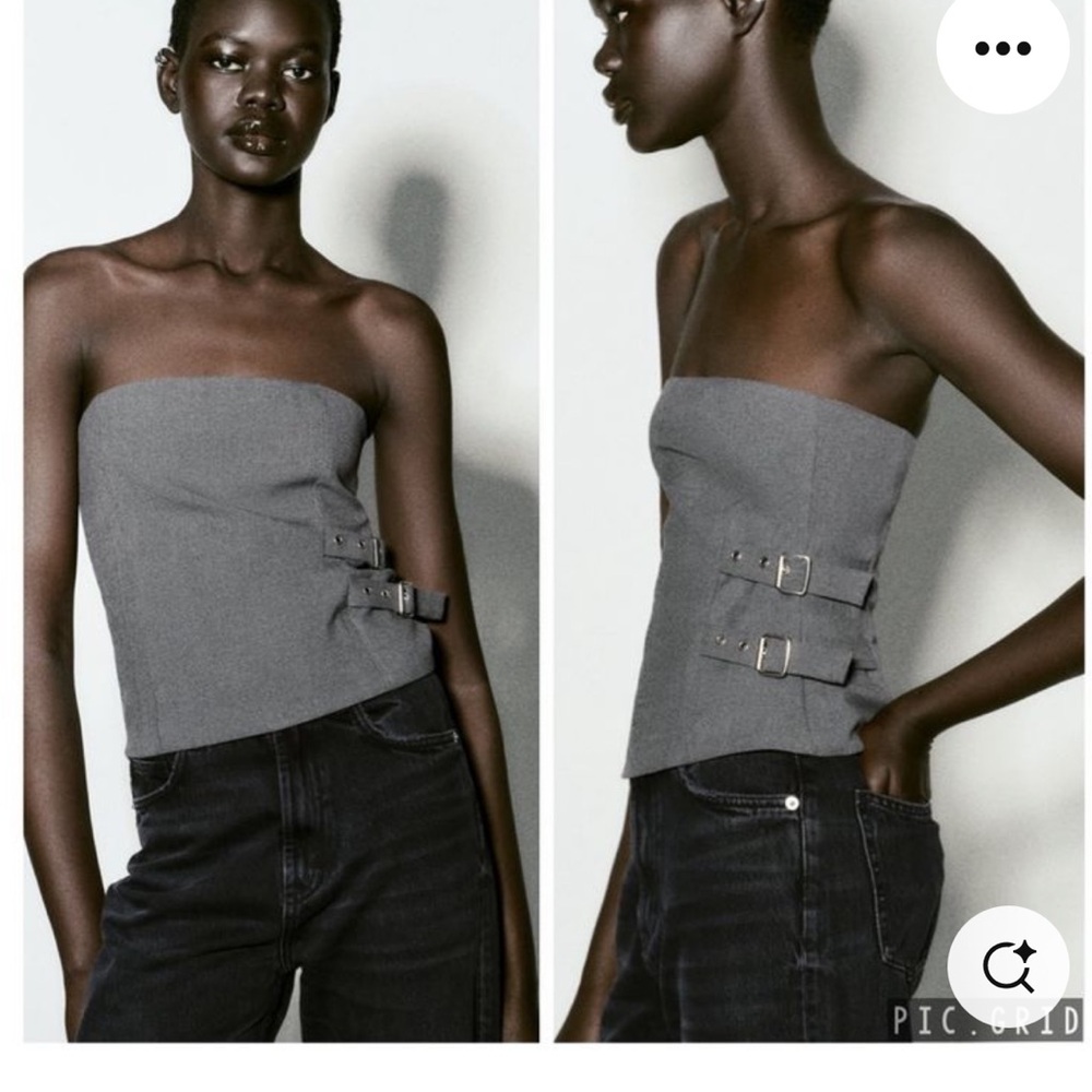 Gray Strapless Top with Buckle Detail